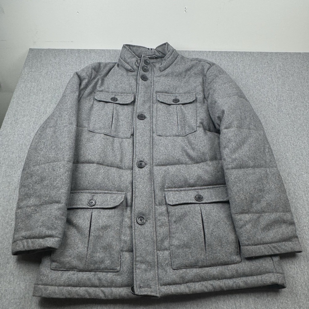 Nautica Coat Mens Sz XL Wool Full Zip Button Gray Cargo Pockets Winter Jacket